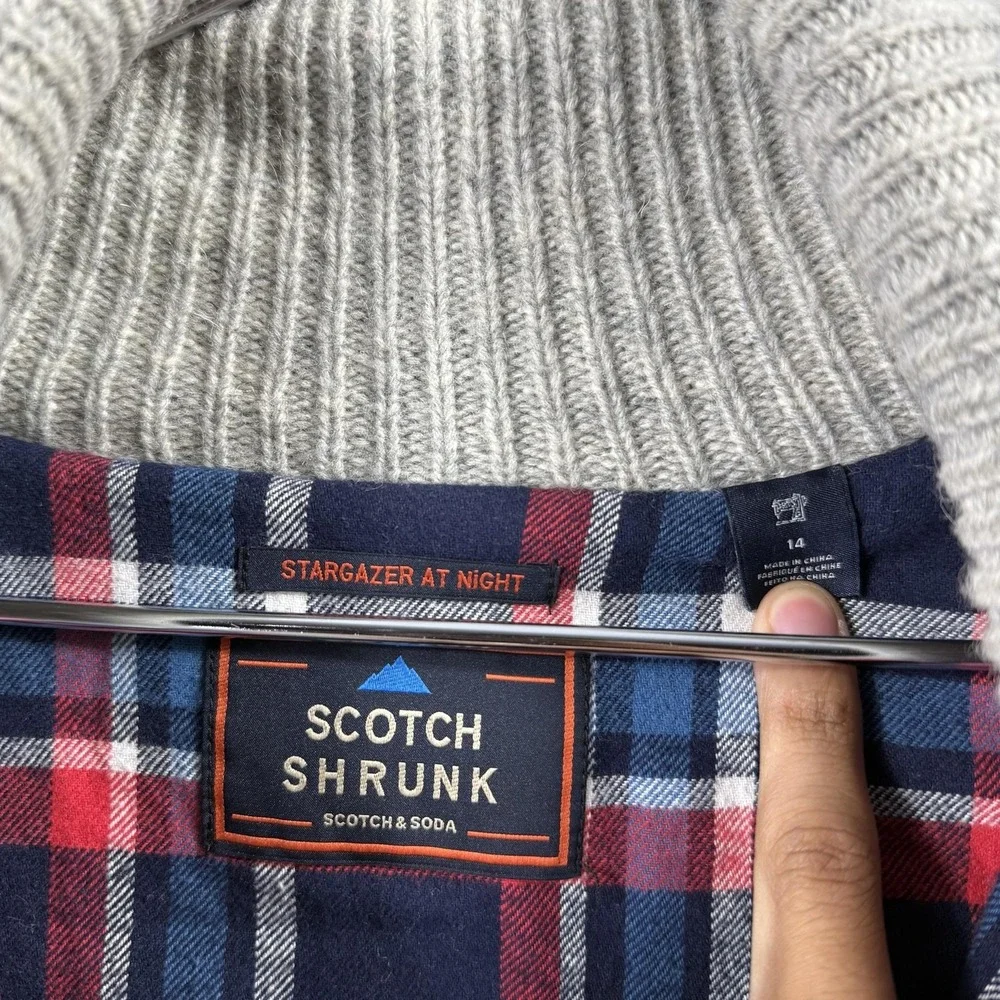Scotch and Soda Sweater Boys 14 Gray Patch Cardigan Mock Neck Knit Heavyweight